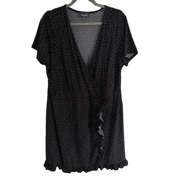 Modcloth Dresses & Skirts - ModCloth Black White Polka Dot‎ Rockabilly Ruffle Faux Wrap Dress Plus Size 2X